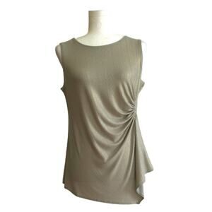 Tahari Blouse Top Taupe Green Gold Sleeveless Ruched Side Asymmetric Dressy XS